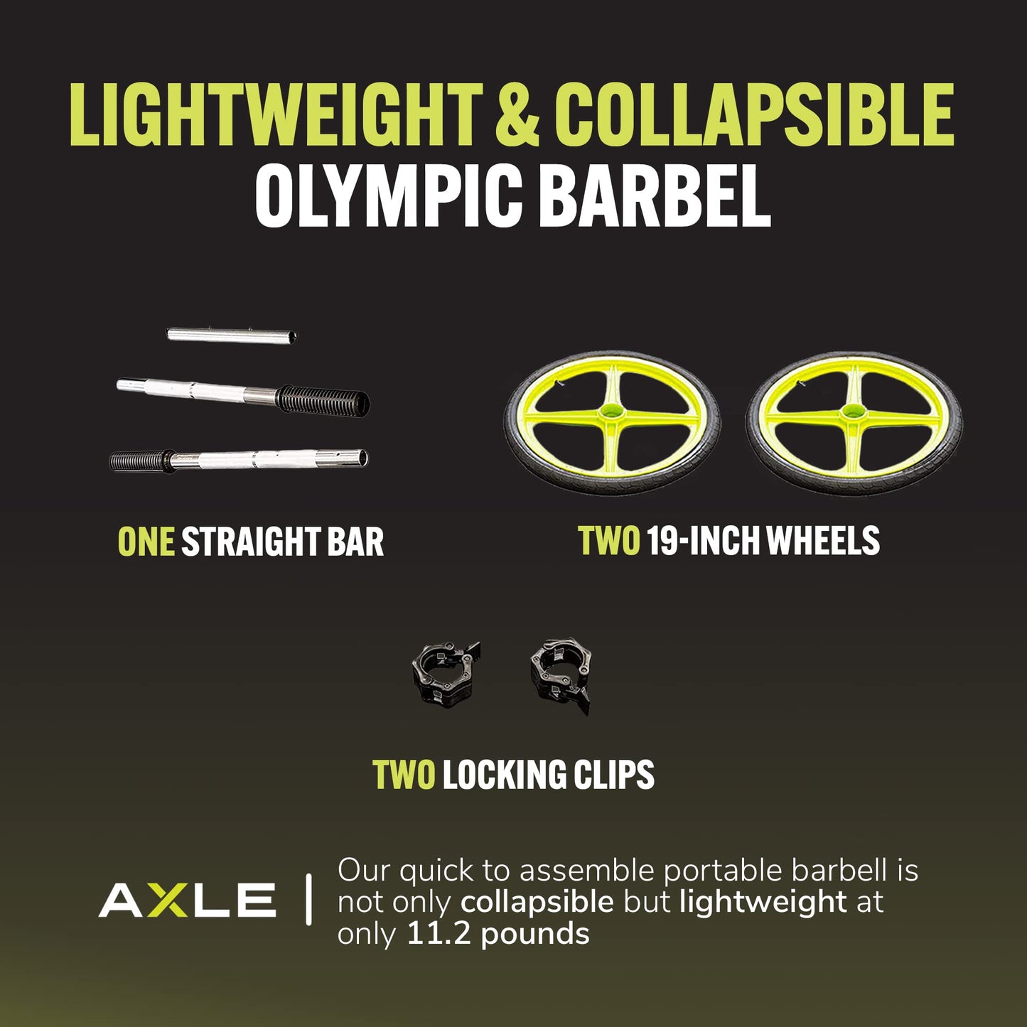 AXLE Home Gym Workout Barbell Weight Set, Strength Training and Collapsible Weight Bar for Deadlift, Pilates, Vertical & Horizontal-Plane Exercises for Men, Women, and Youth