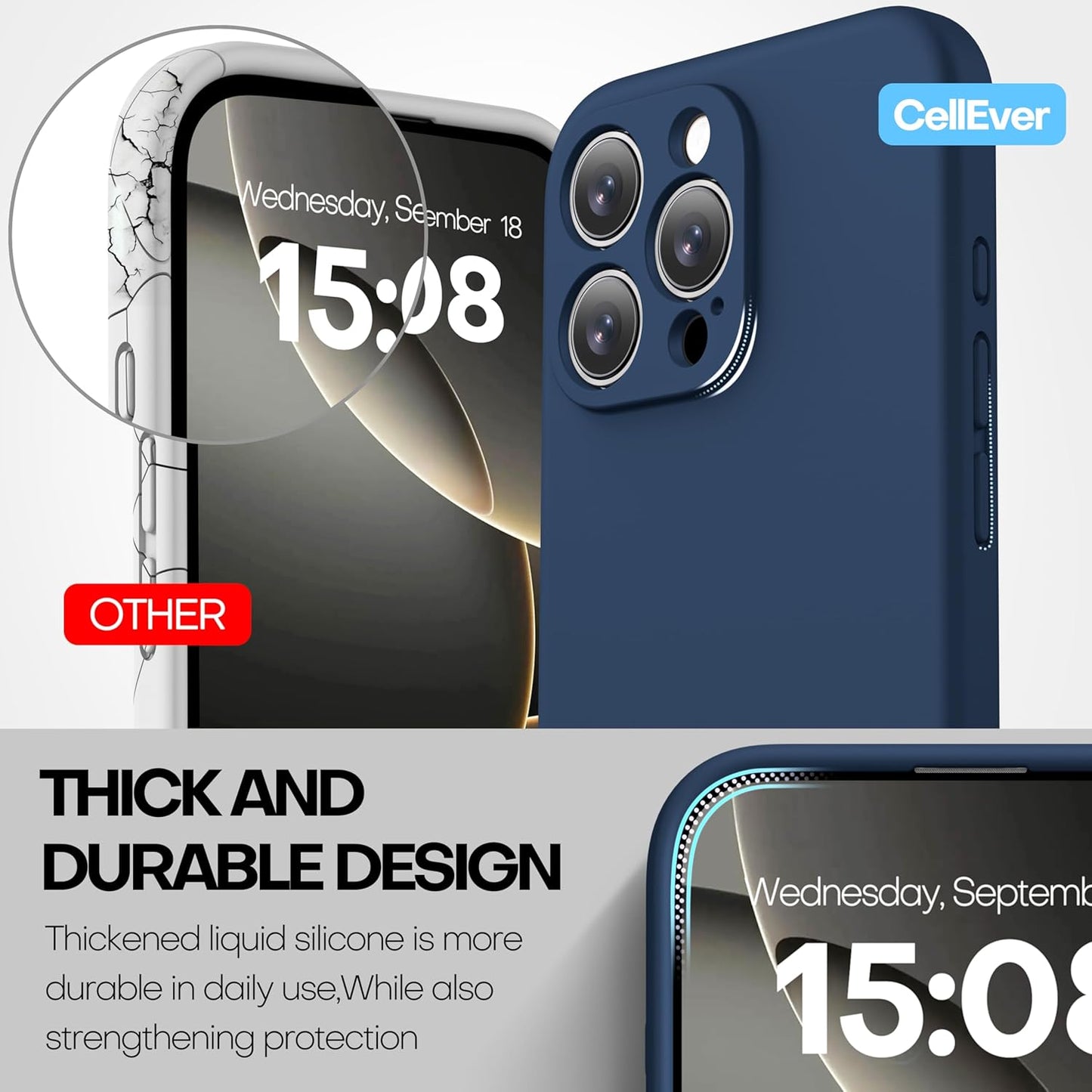 CellEver 16 Heavy-Duty Silicone Case for iPhone Pro [Camera Protection] [Anti-Oil Coating] Military Drop Protection