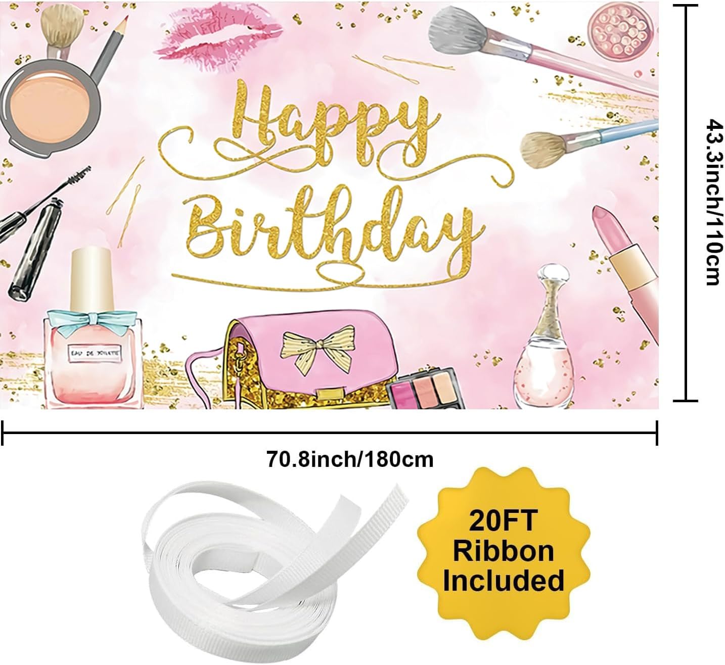 Generic 16th Makeup Spa Happy Birthday Backdrop for Girls Women Princess Pink Make Up Photography Background Sweet