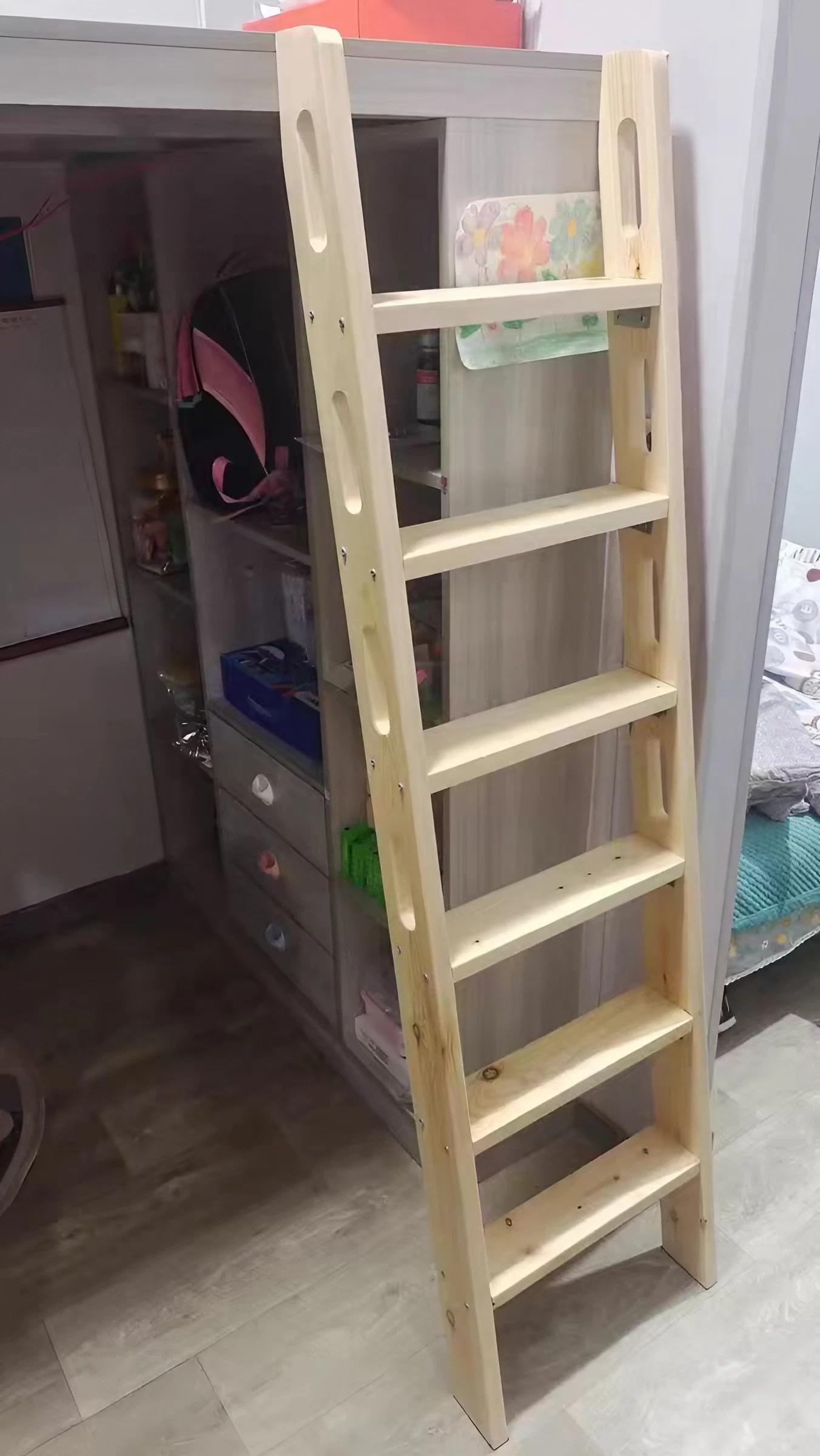 NDDKSII Bunk Bed Ladder - Eco-Friendly Solid Wood, Durable 1.18" Thick, 300KG Capacity, Safety Hollow-Out Side Rails, Includes Mounting Accessories, Perfect for Dorms, Bedrooms, Apartments