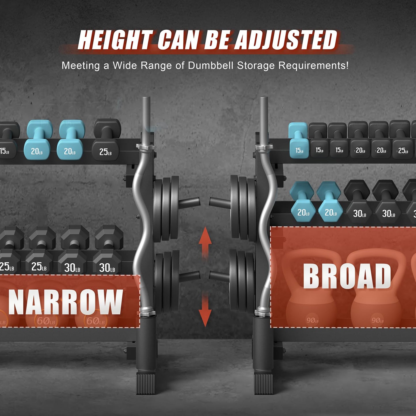 3-Tier Dumbbell Rack, 1200LB Capacity Adjustable Weight Rack for Home Gym, Heavy-Duty Weight Stand for Dumbbells Kettlebells & Weight Plates(Rack Only)