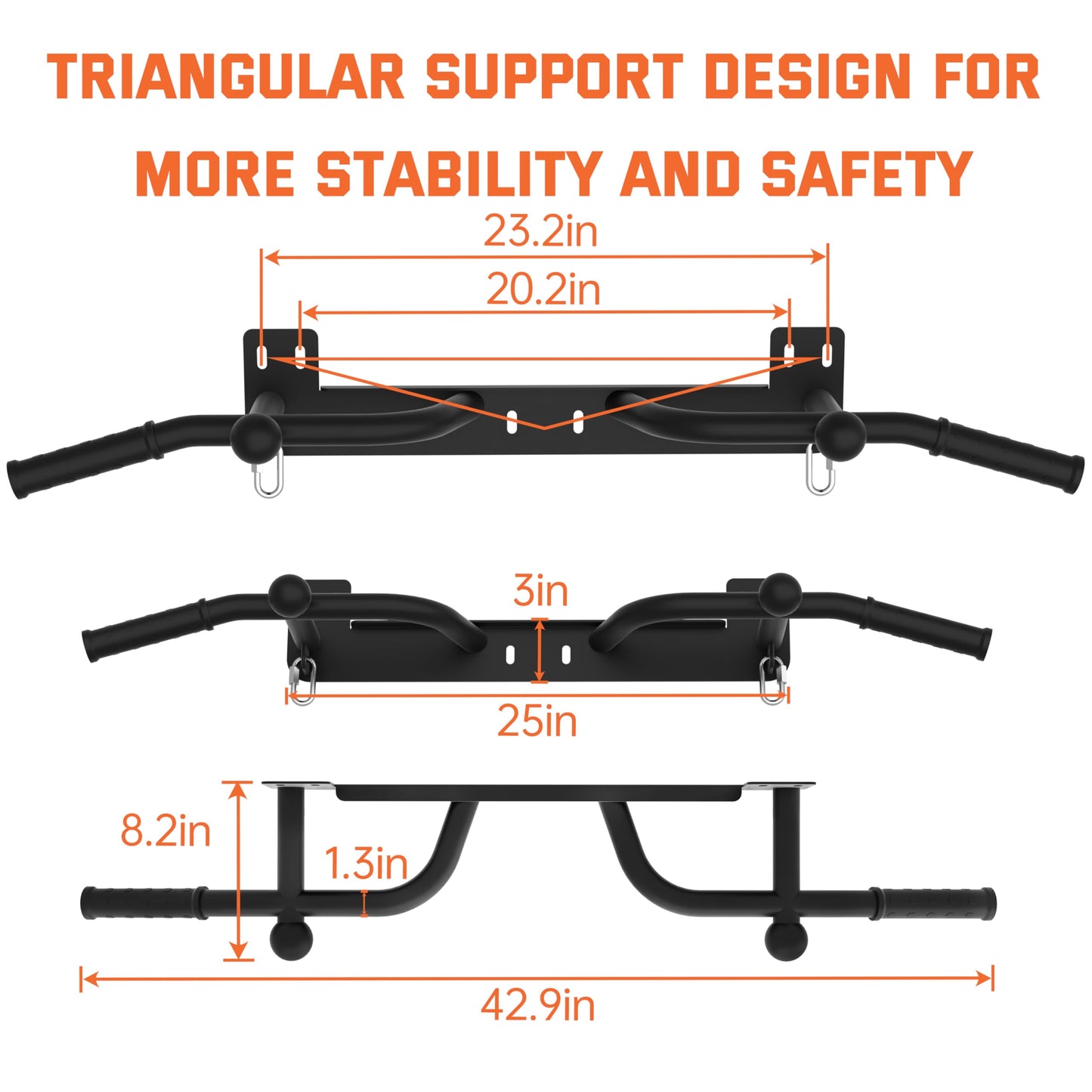 Wall Mounted Pull Up Bar - Heavy Duty Chin Up Bar, Pull-Up Bar for Garage, Joist, Wall Mount - Multifunctional Fitness Bar, Supports up to 600 Lbs