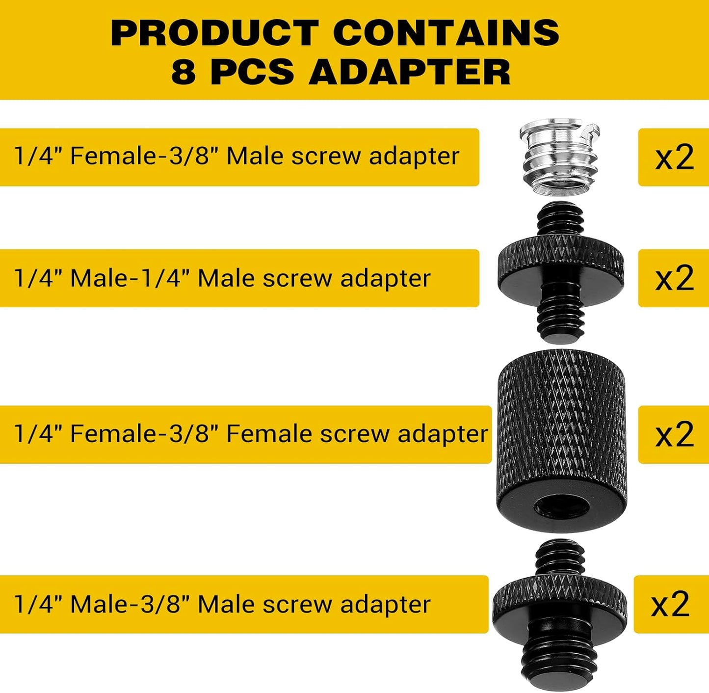 Bruislard 8 1/4" 3/8" Set Pieces & Camera Screw Adapter Camera Tripod Adapter Cameras Mount Screw for DSLR Flash