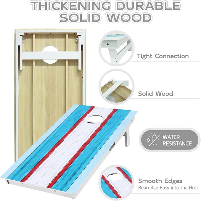 Cornhole Board Set, Regulation Size 4 x 2FT/3 x 2FT Solid Wood Corn Hole Game Set with 8 Bean Bags,2 Cornhole Boards and 1 Carry Bag for Outdoor Beach Toss Games Competitions
