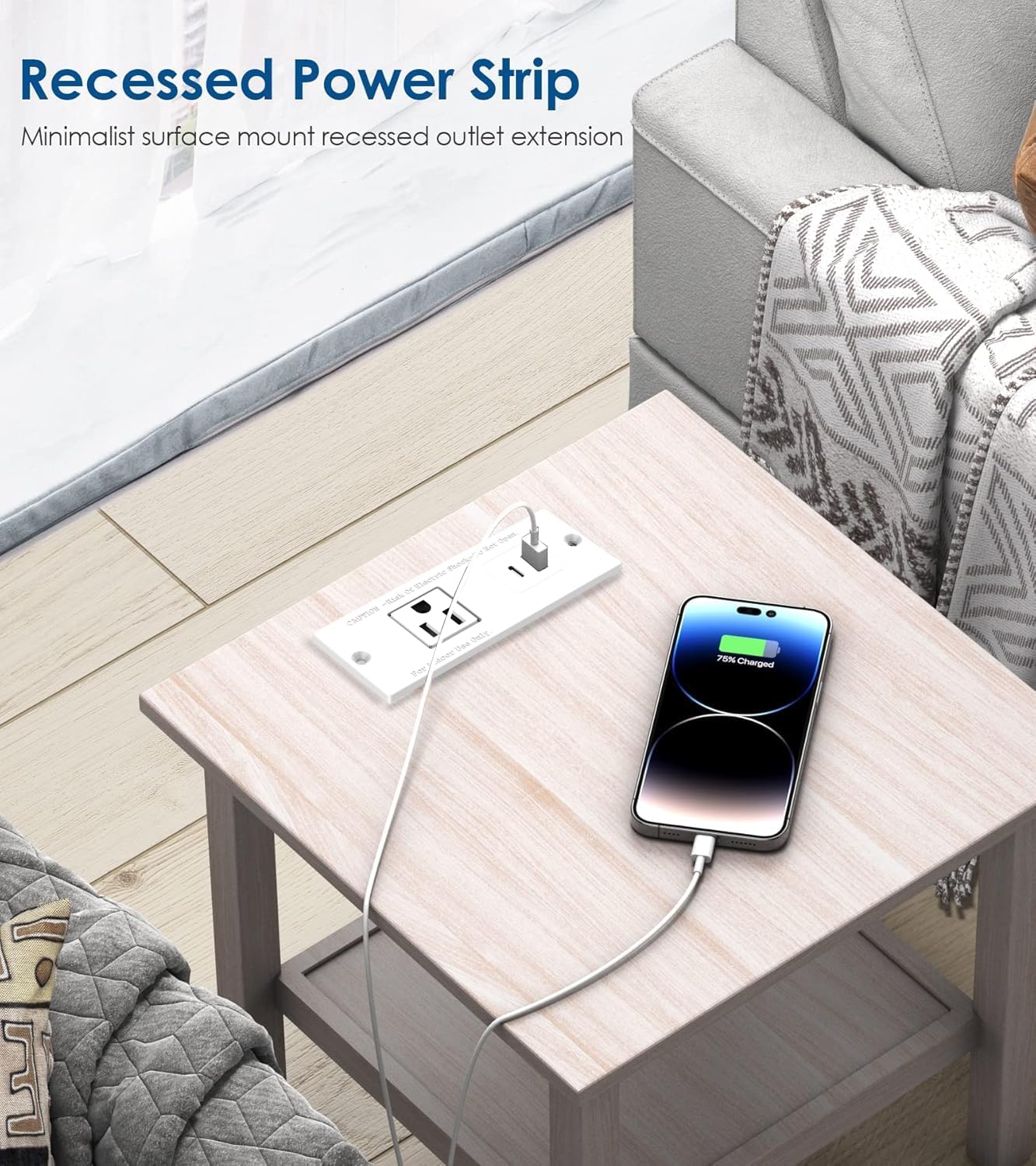 Geao Adapter 1500W Inset Small Recessed Power Strip with USB Electrical Outlet Extender Plug Extension Cord Hidden