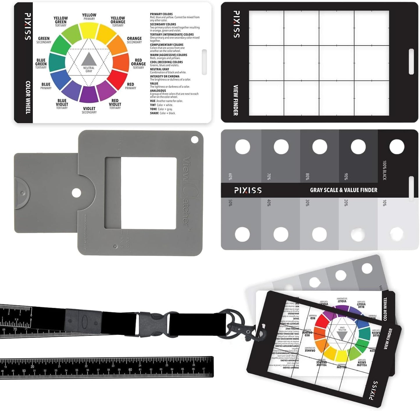 31") Artist Viewfinder and Color Checker Passport with Lanyard (Measures up to Pocket Color Wheel, Gray Scale Value