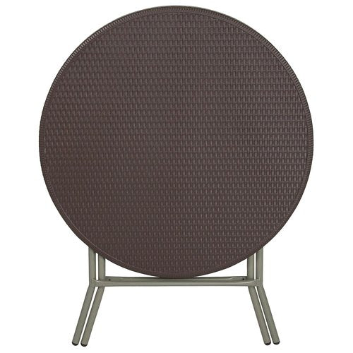 Flash Furniture Trellis Commercial Grade 2.6-Foot Round Brown Rattan Plastic Folding Table