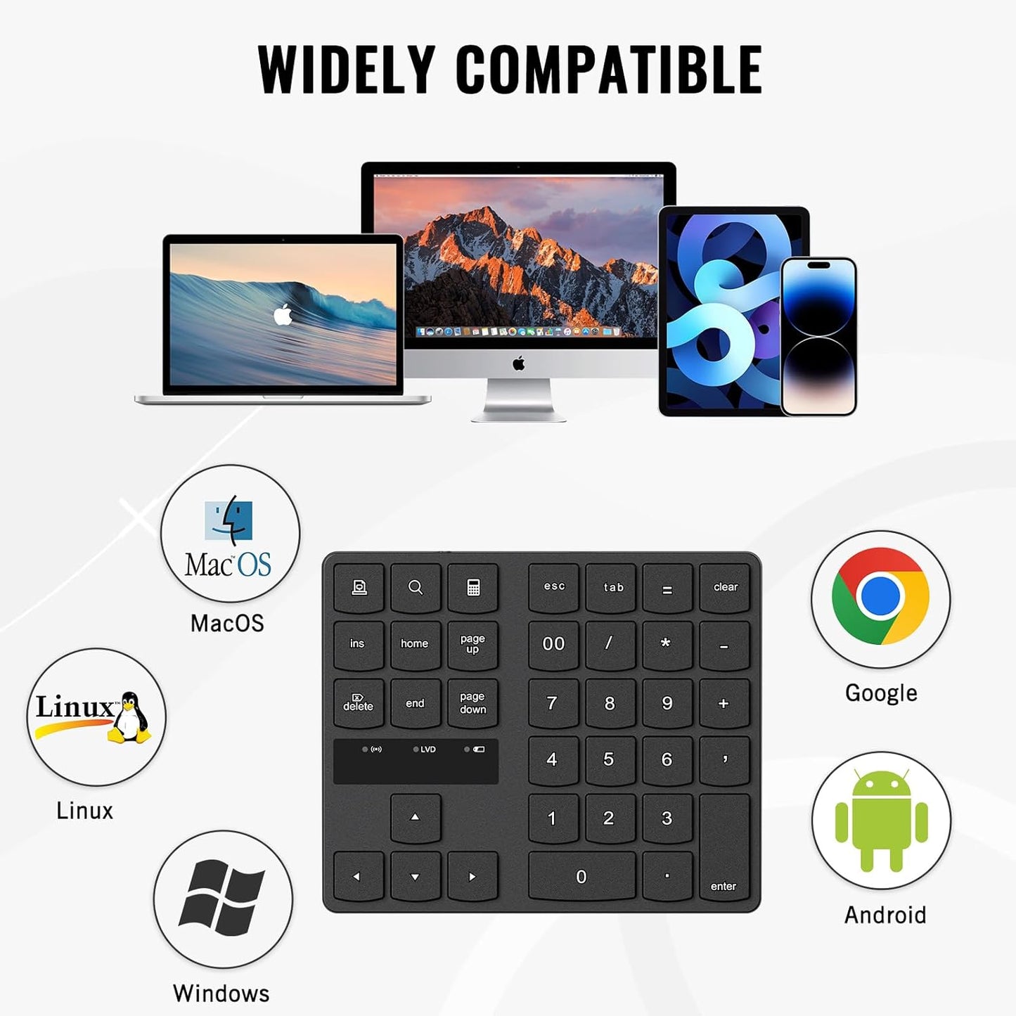 RaceGT 2.4G 35 Wireless Number Pad, Numeric Keypad Ultra-Silent Rechargeable Keys for Laptop,Desktop,PC, Notebook
