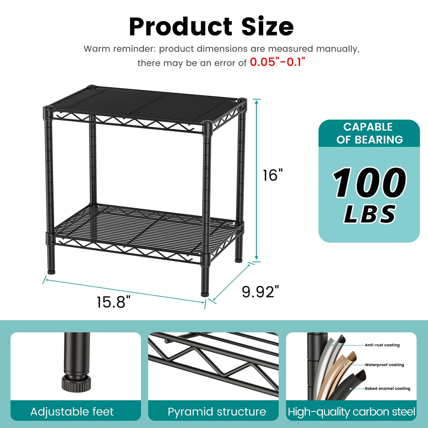 SINGAYE Bookshelf Shelves Bookcase Shelf: 2 Tier Small Shelving Unit Home Storage Organizer Wire Metal Adjustable Free Standing Display Shelf for Bedroom Living Room Office Pantry Black