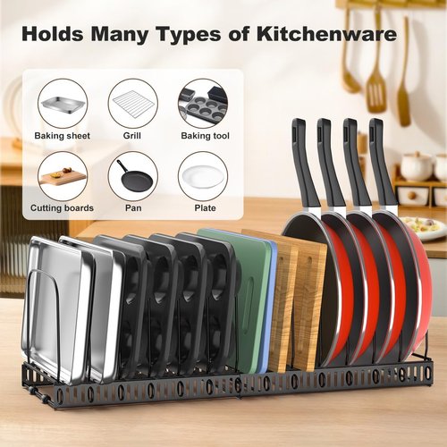 Housolution Baking Sheet Organizer - Expandable 12"-23" Rack with 14 Adjustable Dividers | Black Bakeware Storage
