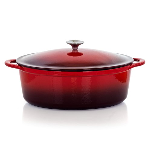 MegaChef Oval Enamel Cast Iron Casserole, 7 Quart, Red