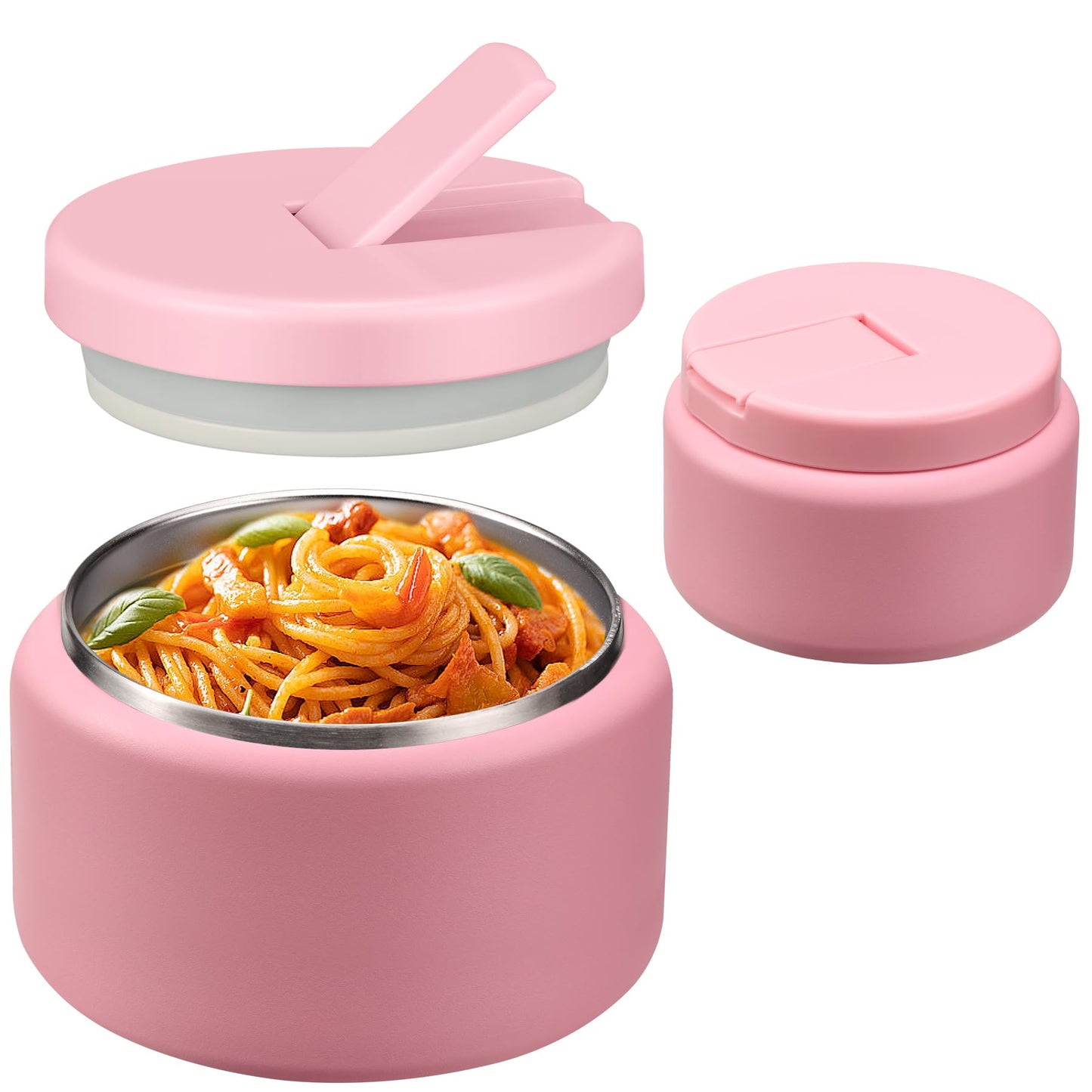 BOSEDSANG 13.5oz Soup Thermo for Hot Food Kids with Buckle Lid Insulated Vacuum Food Jar Wide Mouth Leakproof Stainless Steel Lunch Container- Pink