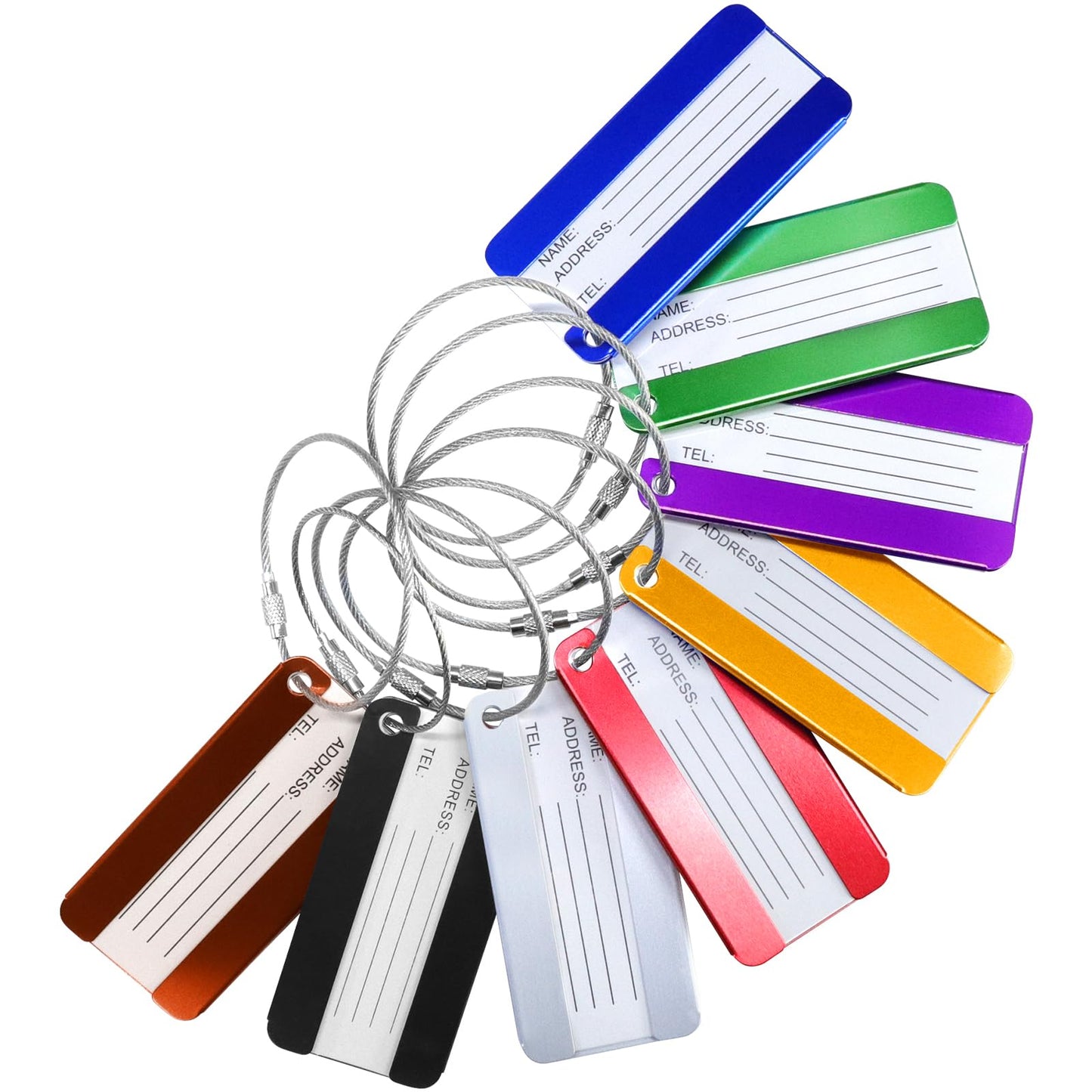 AOUTACC 8 Pack Aluminium Metal Travel Luggage Tags Suitcase Card Holder Baggage Name Address ID Bag Label with Key Ring