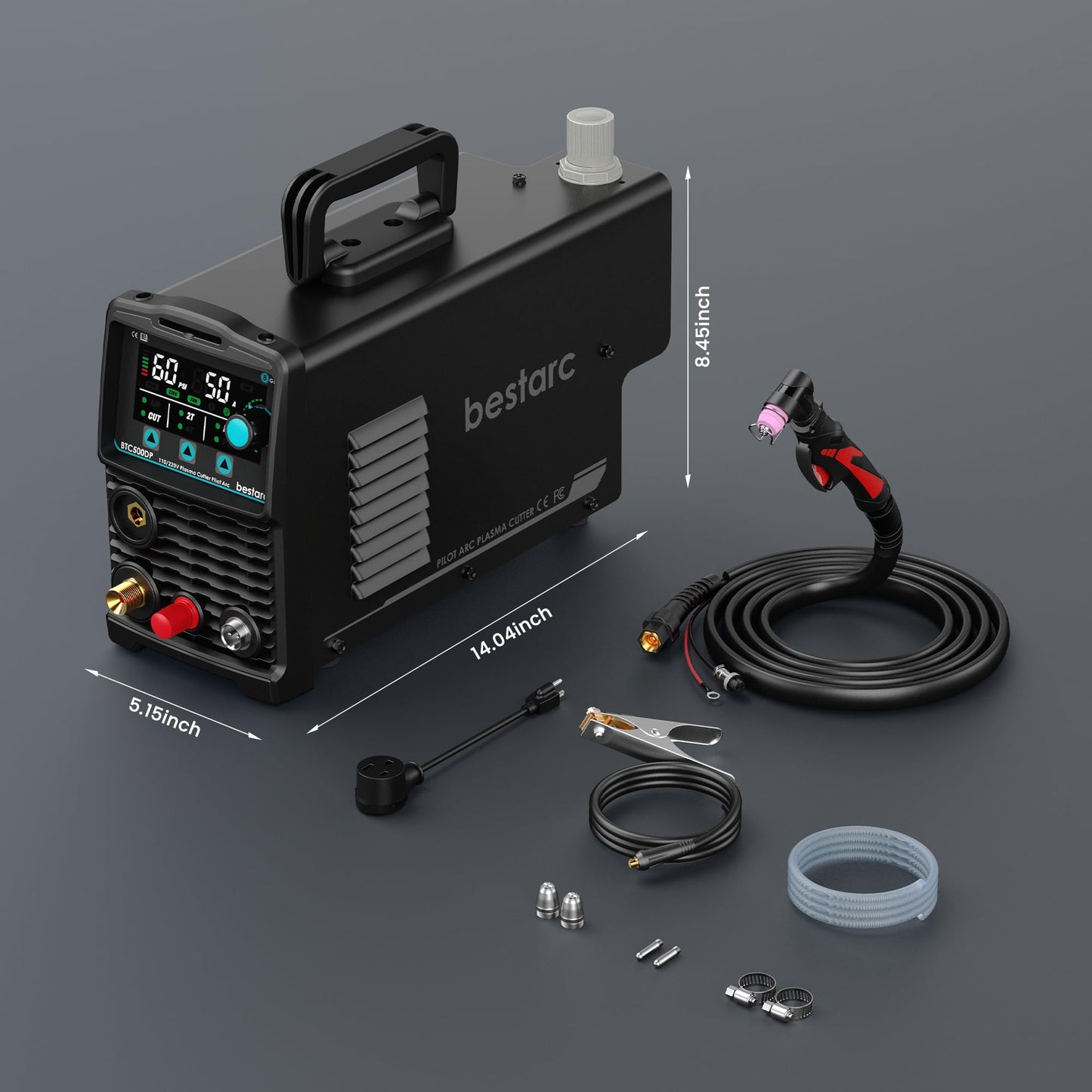 bestarc Pilot Arc Plasma Cutter, [LED Display][Air Sensor] 50A Plasma Cutter Machine 110/220V Dual Voltage, 1/2'' Clean Cut 3/4 Inch Max Cut, Post Flow Mesh, 2T/4T for Beginners DIY, Black