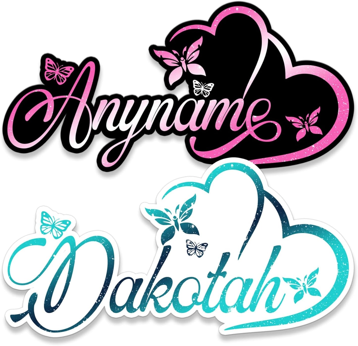Custom Butterfly Floral Heart Name Sticker Personalized Text Flower Animal Lovers Colorful Waterproof Vinyl Sticker