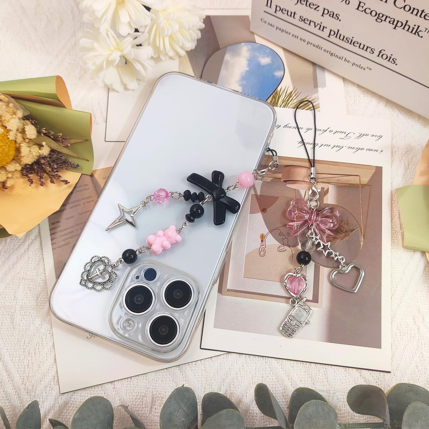 cioatu 1-4PCS Y2K Y2K Cute Phone Charms Aesthetic Cell Phone Charms Strap Strawberry Butterfly Star PhoneCharm