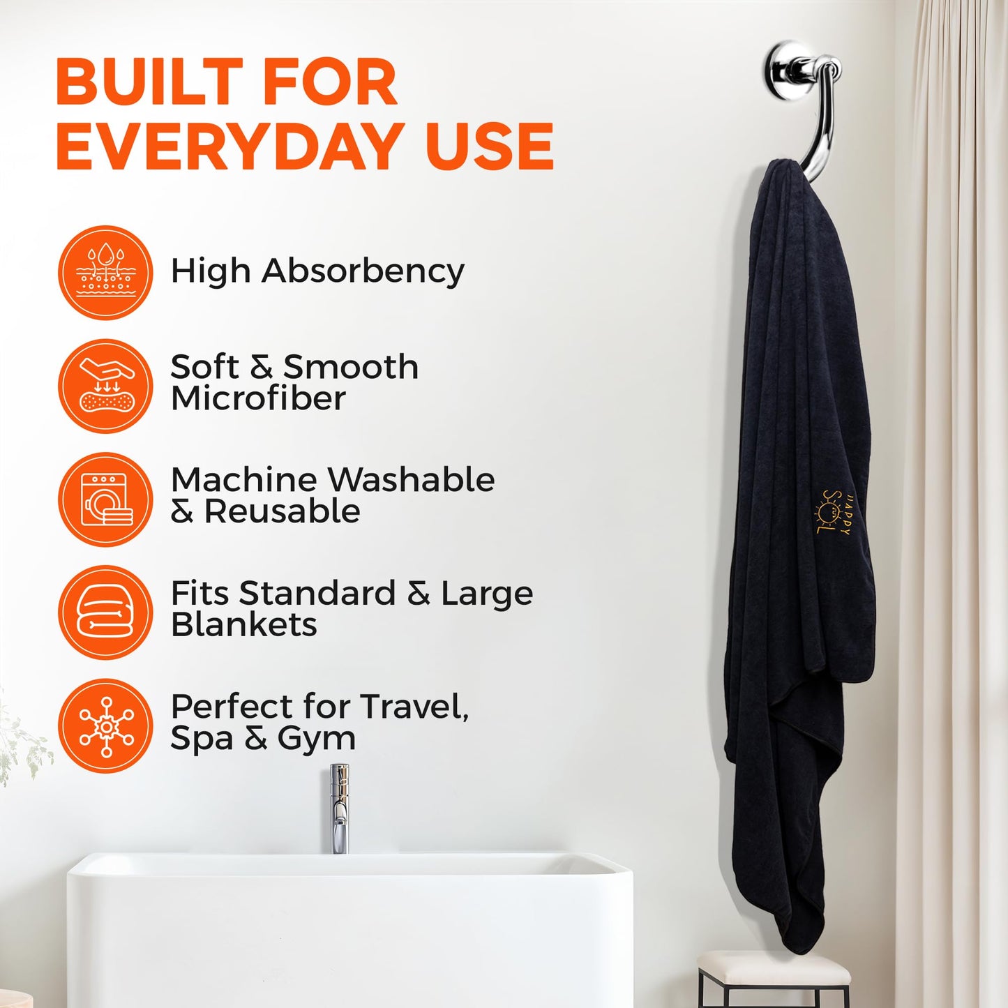 Happy Sol Sauna Blanket Towel Insert - Absorbent Insert for Sauna Blanket - Reusable and Machine Washable - 58"x70"- Luxurious Microfiber Material