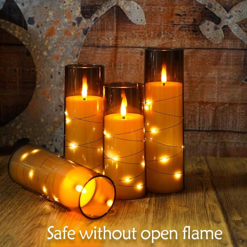 Eebuss Flameless Candles - Battery Operated LED Pillar Candles with Timer & Remote Control | Set of 7 Grey