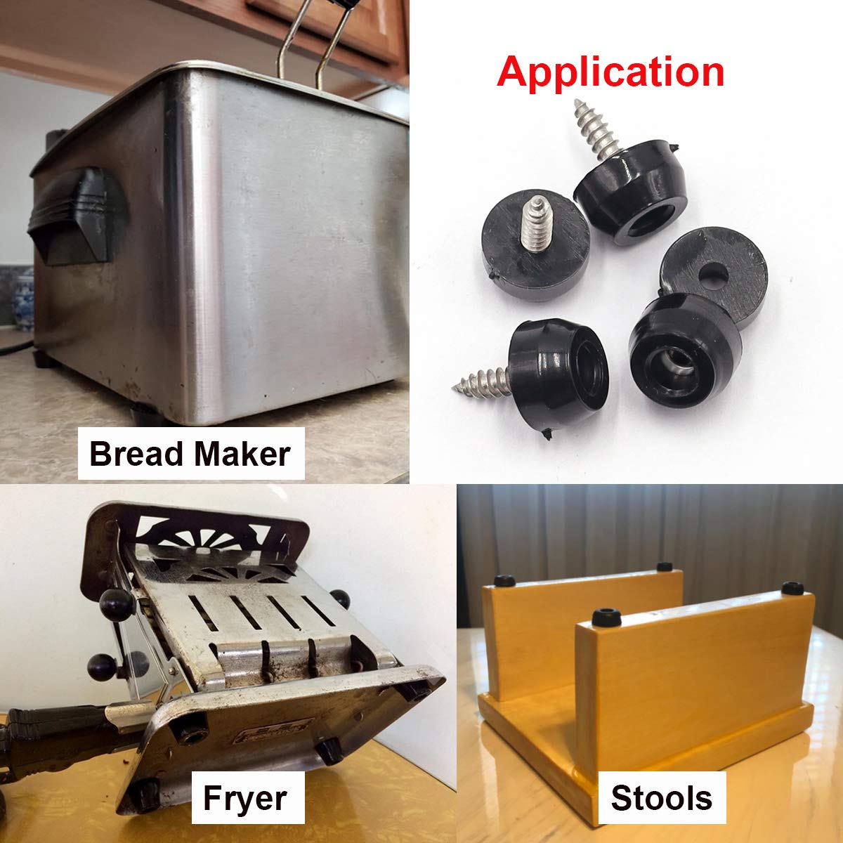 smseace 100PCS(5 Sizes) Rubber Feet for Cutting Board, Built-in Stainless Steel Washer and Screws, Non-Slip Rubber Feet for Furniture, Electronics, Tables, Sofas