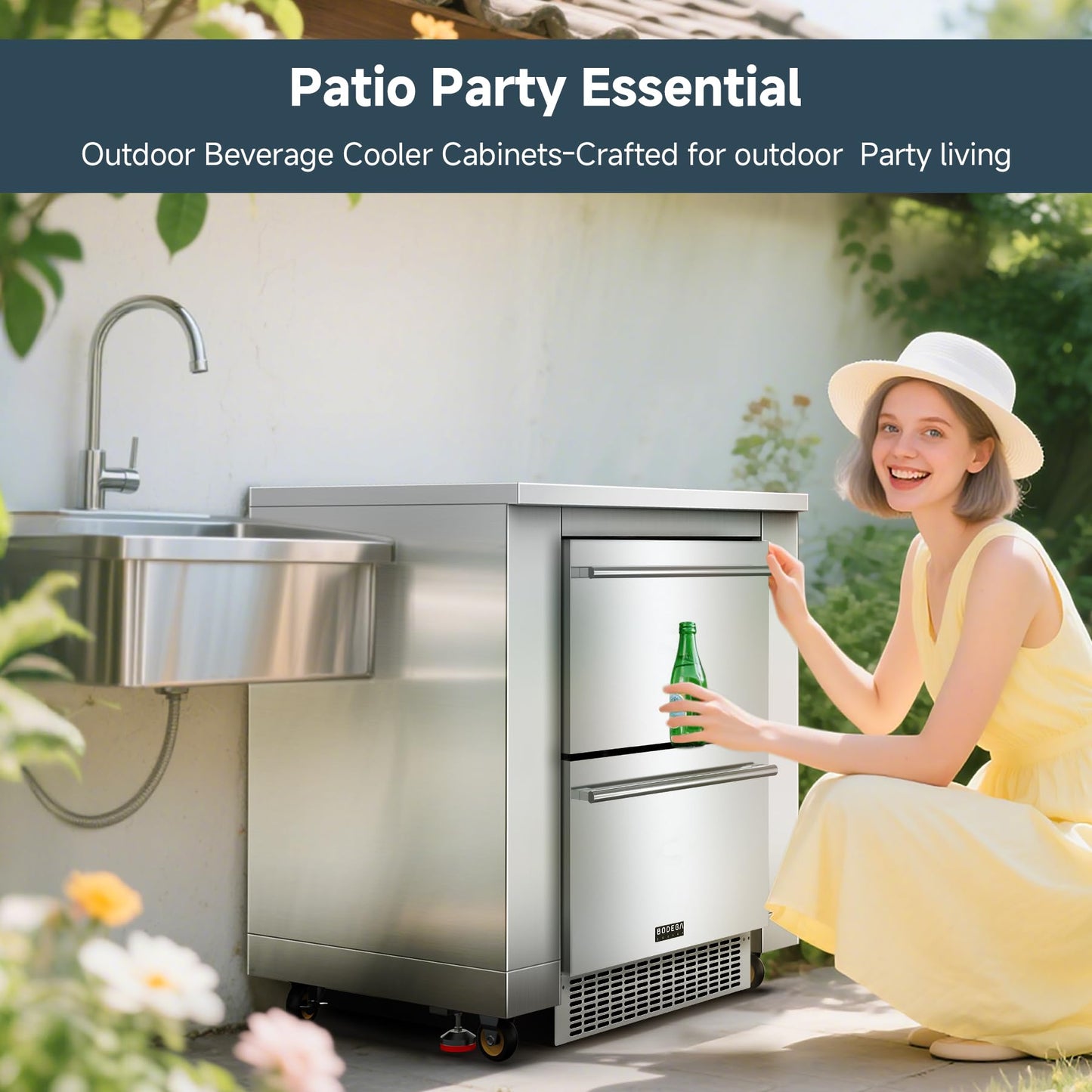 BODEGA 24Inch Stainless-Steel Outdoor Kitchen Cabinet for Beverage Refrigerator,freestanding & Under Counter Kitchen Appliance Cabinets Module is Designed to UnderCounter Beverage Cooler