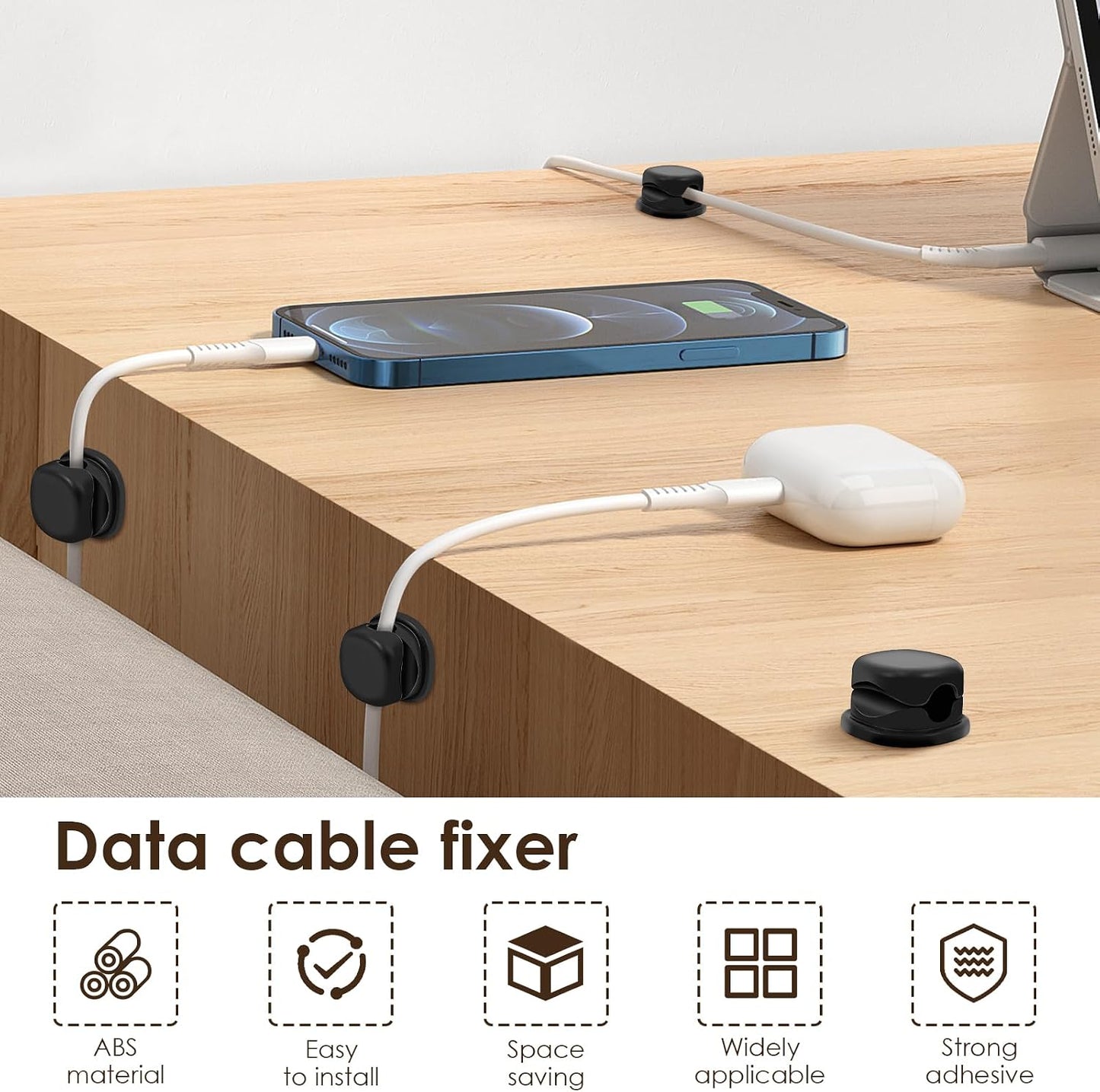 BETIMFAN 12Pack Cord Organizer, Spring Cable Holder Clips, Desk Cord Management Clips, Adjustable Phone Charger Cable