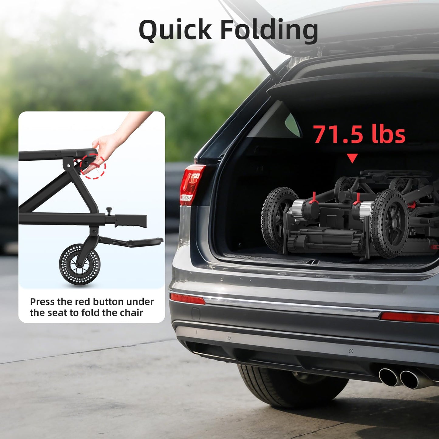 Foldable Electric Wheelchair for Seniors, All-Terrain Power Wheelchair with 15-Mile Long Range, 620W Powerful Motor Portable Lightweight Mobility Chair with 12" Puncture-Proof Tires No Installation