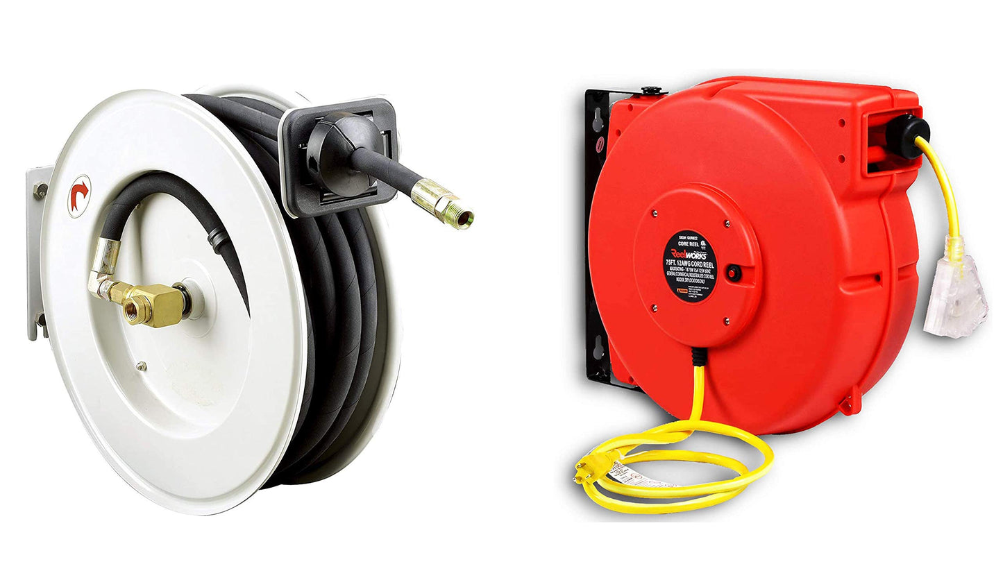 REELWORKS Oil Hose Reel 1/2"x50' & Extension Cord Reel 12AWGx80'(BUNDLE DEAL)