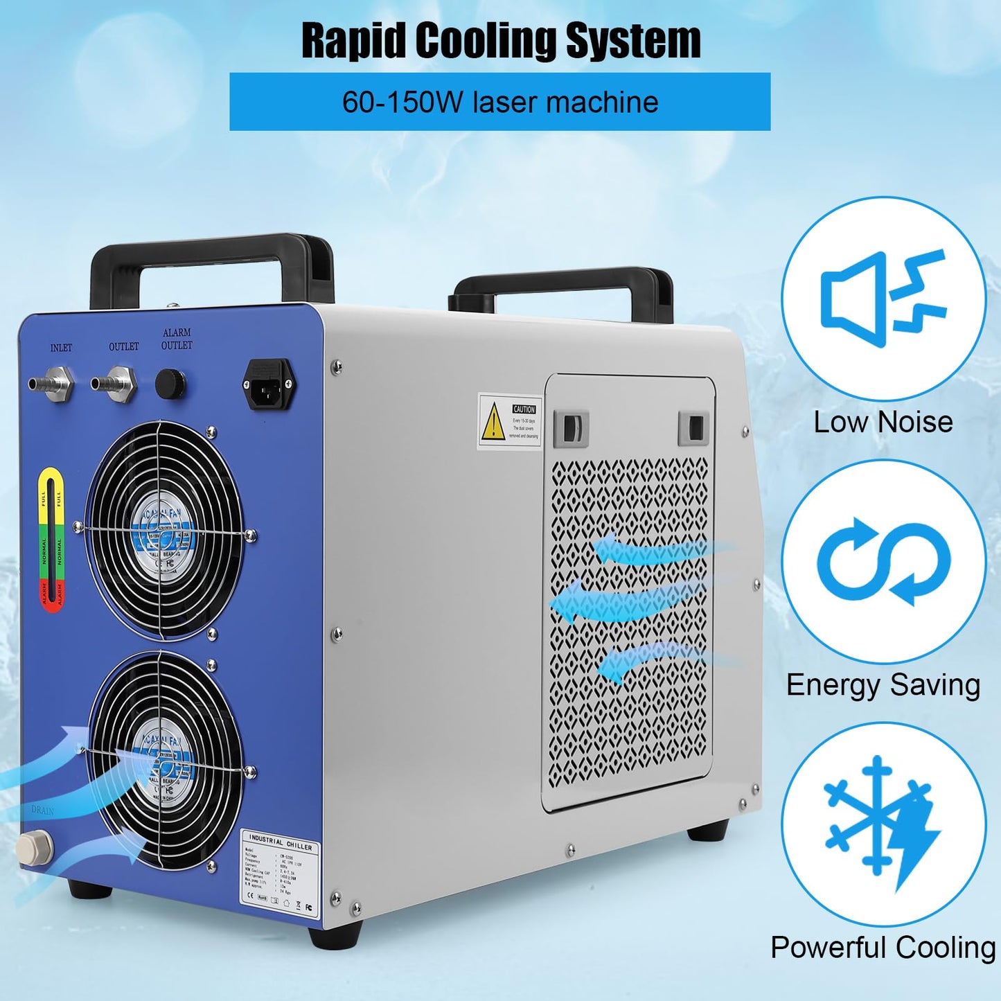 Garvee Industrial Water Chiller CW-5000, 7L 1.14HP 2.6gpm Thermolysis Type Water Cooling System for 40W 50W 60W 70W 80W 90W 100W CO2 Laser Engraving & Cutting Machines,Cools 3868 Btu/h, 110V