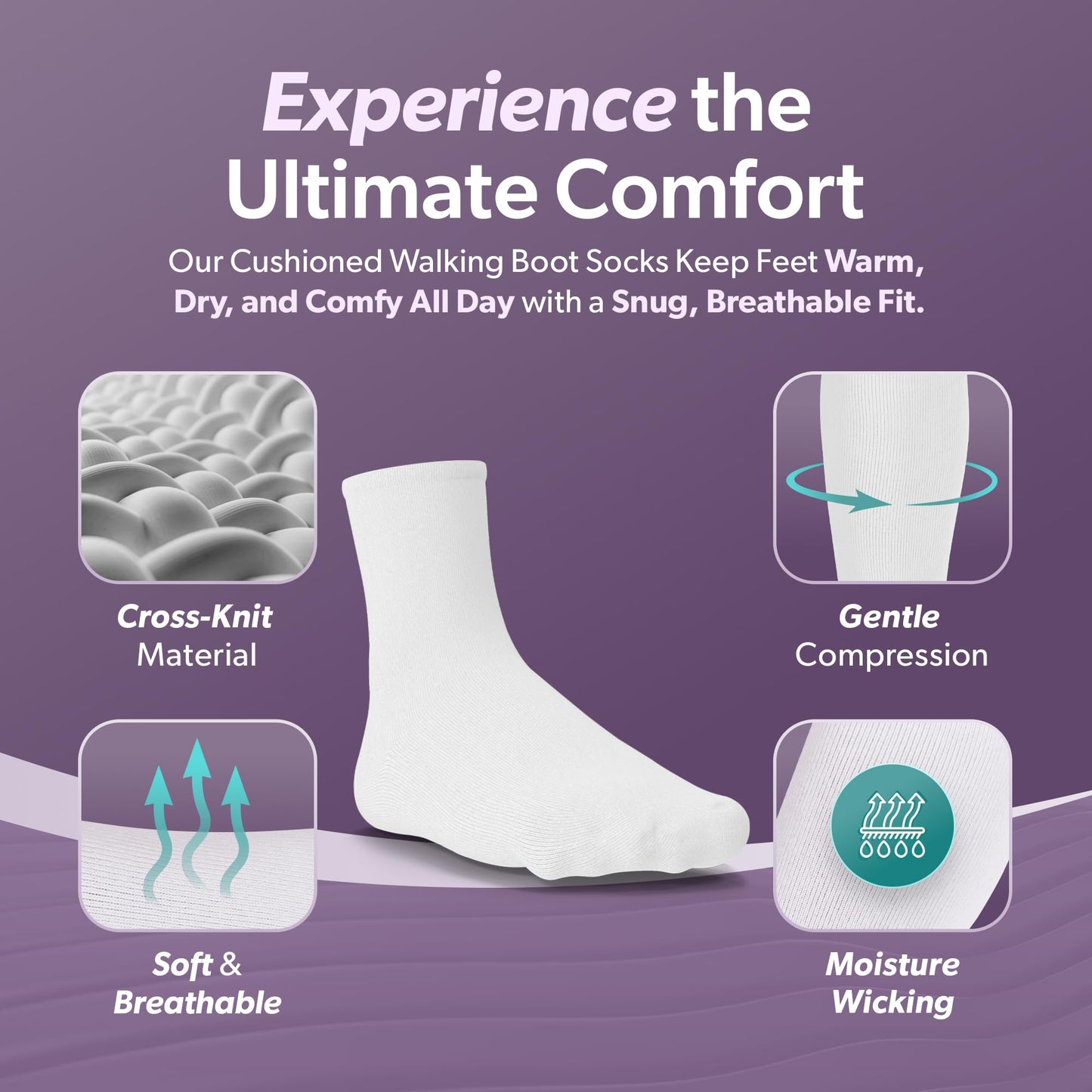 BraceAbility Walking Boot Sock Liners – (1 Pair) Replacement Medical Tube Socks for Under Orthopedic Foot Cast Shoes, Air CAM Walkers, and Surgical Fracture Boots for Men or Women (Short White)