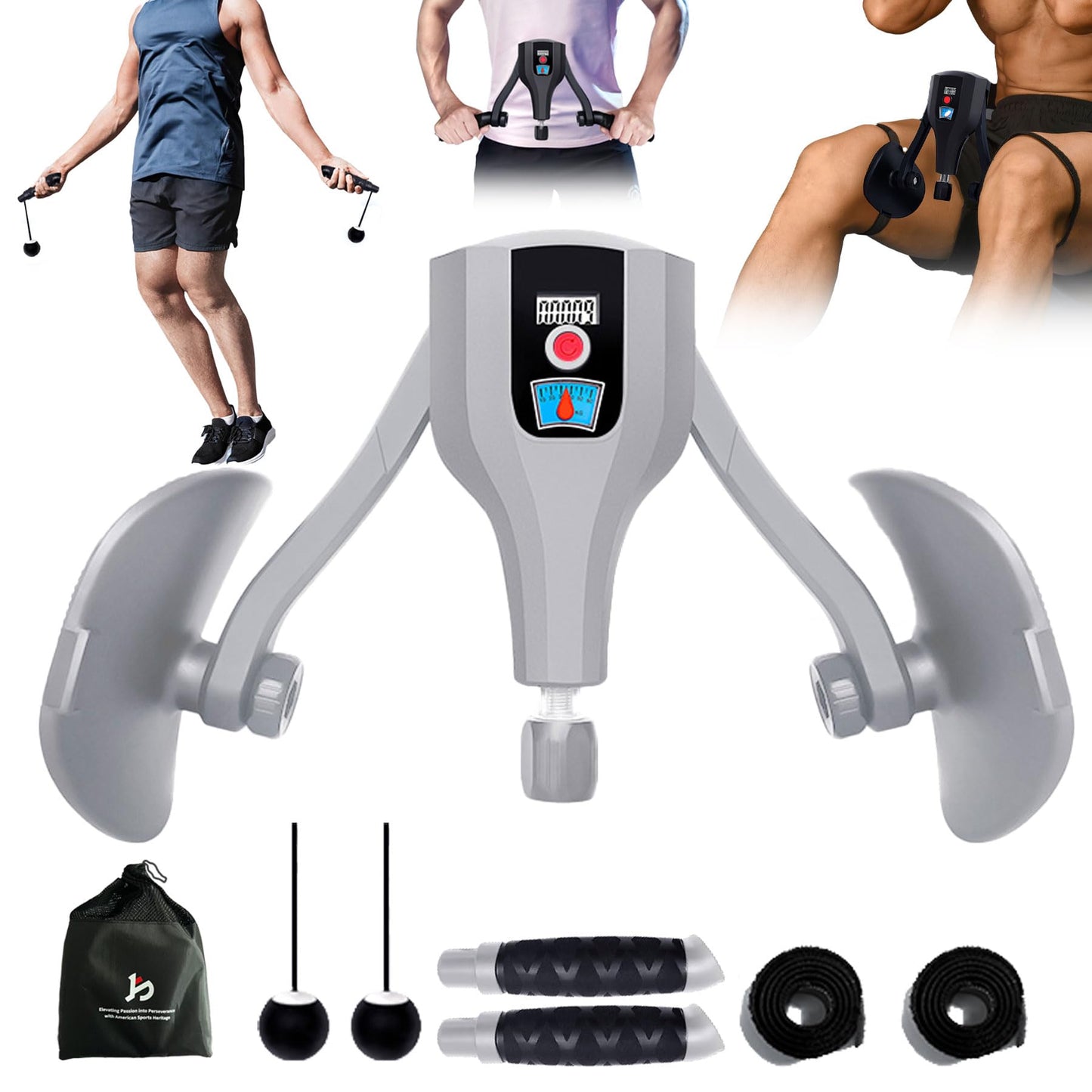 Bula Bola Thigh Trainer Pro 0-132 lbs Adjustable Resistance, Inner Thigh & Pelvic Floor Kegel Exerciser with Arm Workout Handles & Wireless Jump Rope for Home Fitness for Women & Men (Gray)
