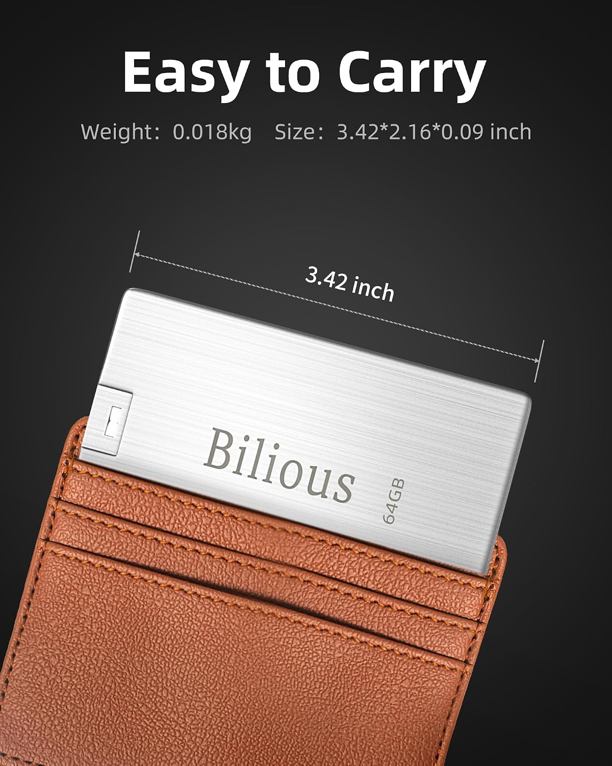 Bilious 2PCS 64GB 2.0 USB Flash Drive, Metal Credit Card Bank Card Style Thumb Drive Portable Key-Hole Design USB
