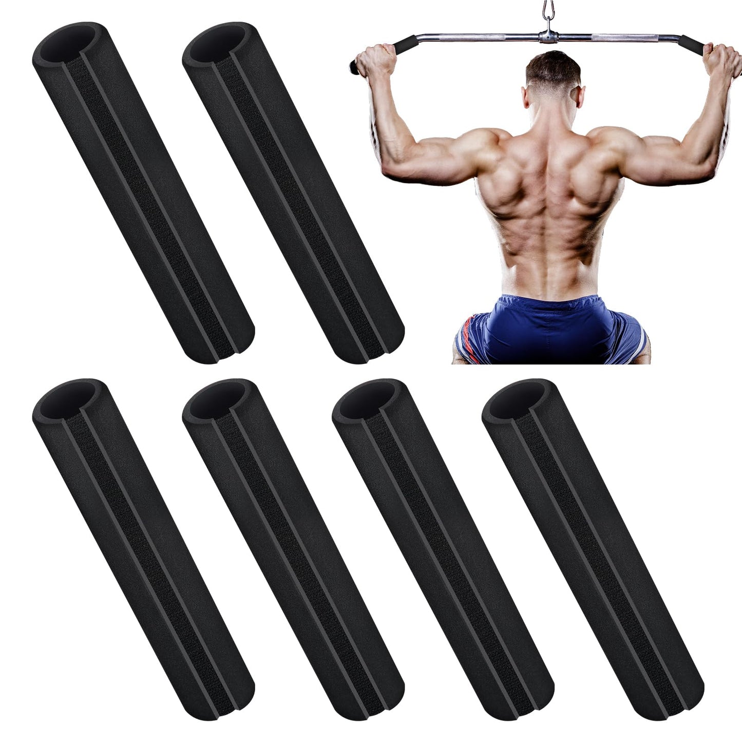 Soulchen 6 Pcs 7 Inches NBR Rubber Foam Handle Grip Anti-Slip Tubing Sleeves Soft Buffer Tube Cover Pad Handle Covers for Fitness Equipment, Tools, Garden Handles