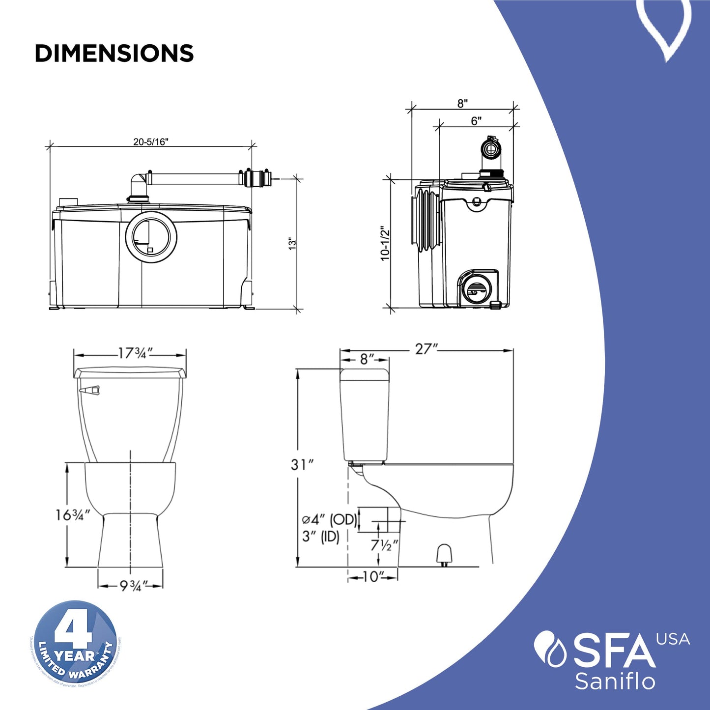 Saniflo Sanibest Pro: Macerating Upflush Toilet Kit (with Elongated Bowl)