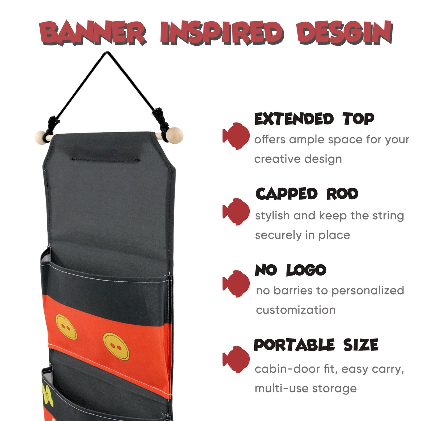 RUNROLE 4 Pocket Canvas Fish Extender - 10 Inch Width, Portable, Easily Customize, Hanging Storage Organizer, 2026&2027 FE for Gift Exchanges and Pixie Dust, Cruise Essentials