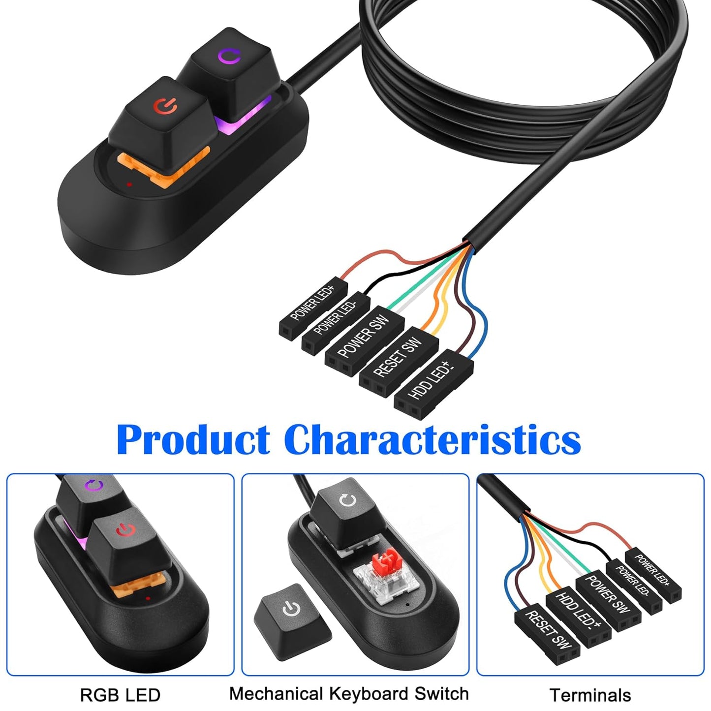 Reset (2M, MEIRIYFA Desktop Computer Power Switch Power Supply Cable, External PC Power Button Extension Cable with ON