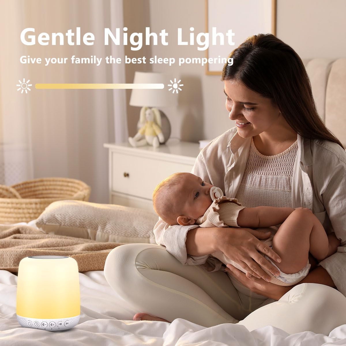 Skiennix White Noise Sound Machine - Portable Sleep Aid with 30 Soothing Sounds & 12 Night Light Colors