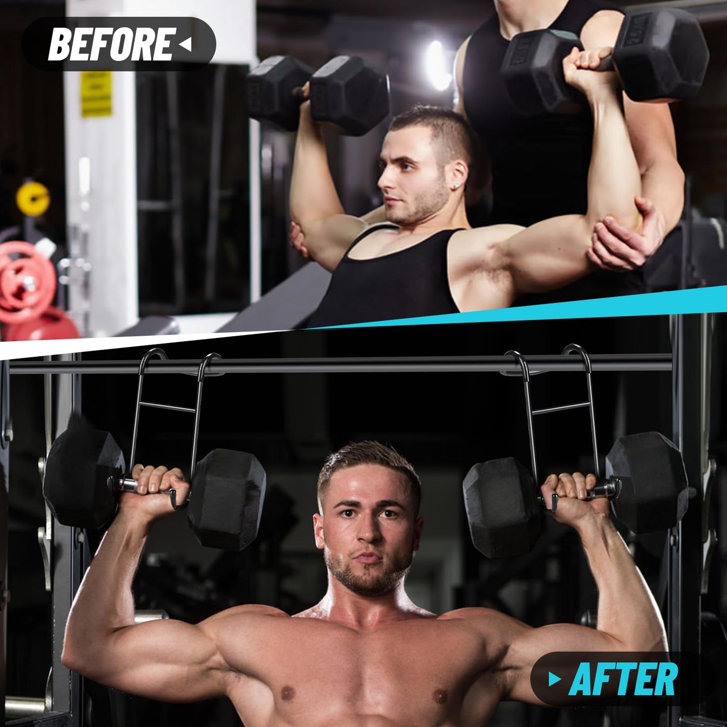 Roliwils 225LB Dumbbell Spotter Hooks (Pair) - Reduced noise, anti-scratch | Shoulder/chest press support | Easy solo use | For all fitness