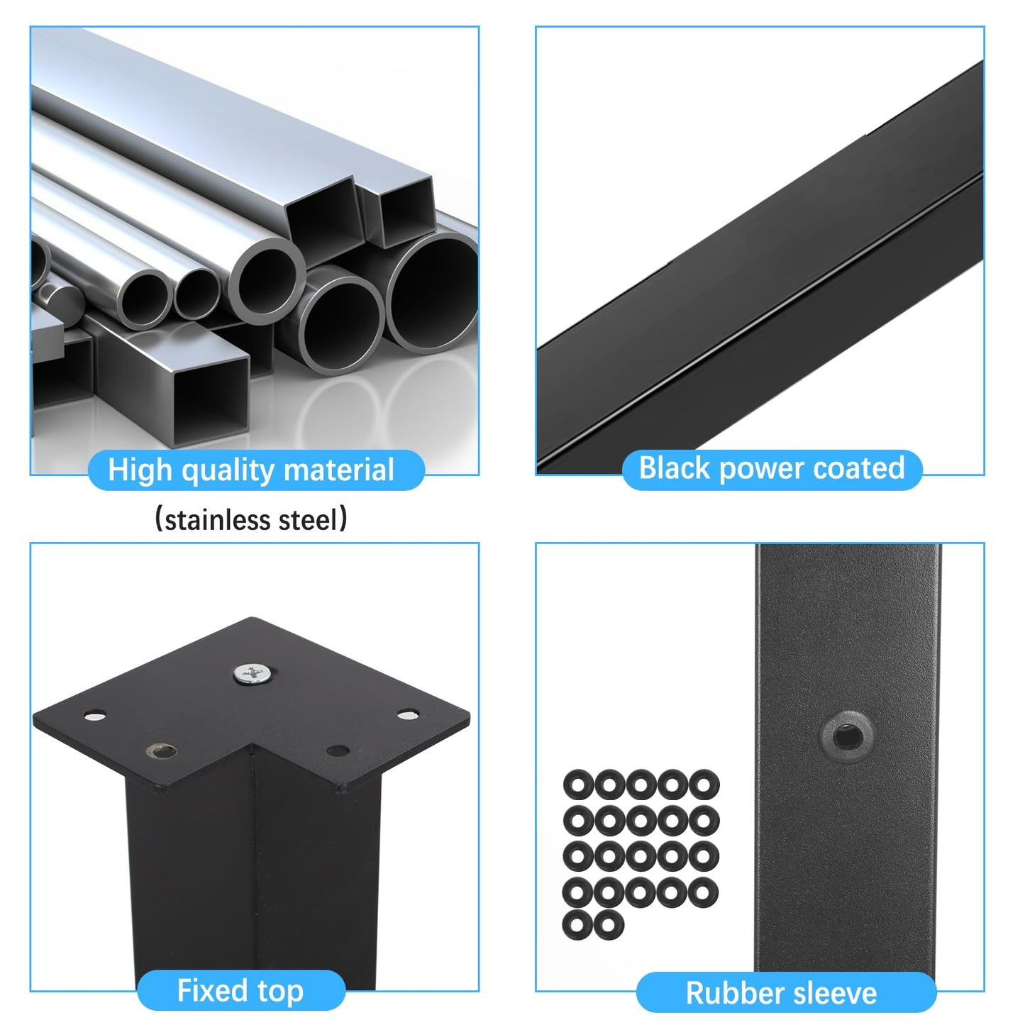 Sidasu 36" Corner Post L-Drilled Cable Railing Post with Fixed Top Mount - Stainless Steel, Black Finish