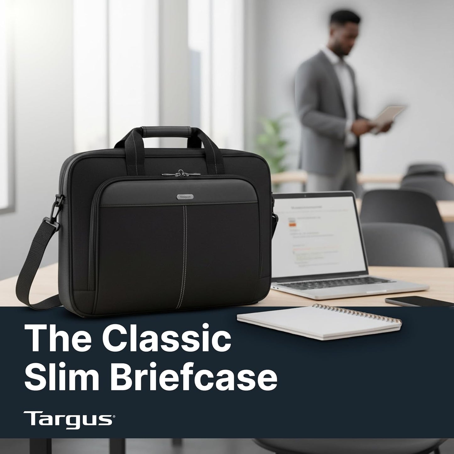 Targus Ergonomic Slim Briefcase - Spacious Laptop Messenger Bag with Foam Padding