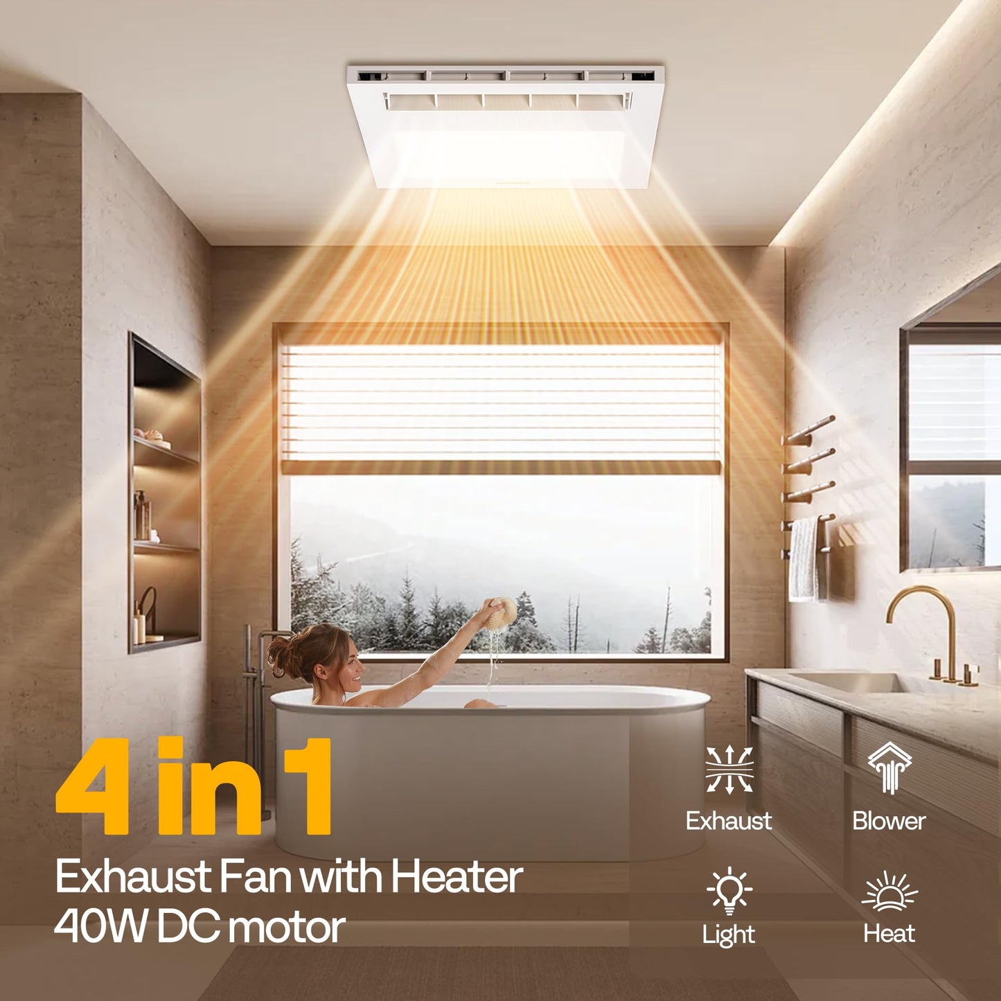 VIVOHOME Bathroom Exhaust Fan with 1600W PTC Heater, Humidity Sensor & LED Light, Ceiling Mount Ventilation Fan, 160 CFM DC Motor, 3 Color Temperatures, Remote Control, Oscillating Louver