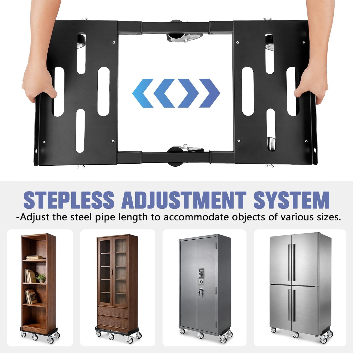 KEDSUM Moving Dolly with 5" All Terrain Wheels, 2000LBS Heavy Duty Dolly Cart with 100% Thicken Steel Frame, Expandable Furniture Dolly Up to 43.7" Wide, Used for Heavy Appliance, Building Materials