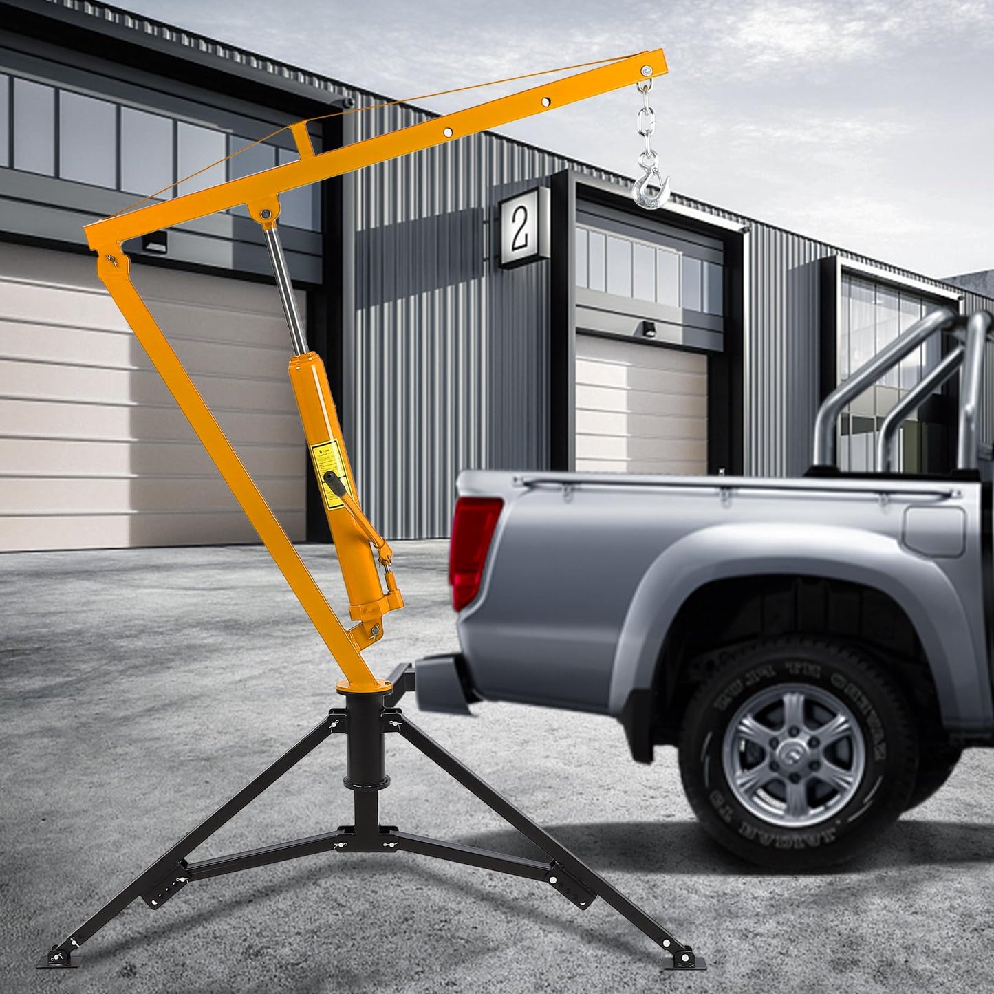 PioneerWorks Hydraulic Pickup Truck Crane, 360° Swivel Professional 2-Inch Hitch Receiver, 3 Adjustable Capacities: 500 Lbs, 750lbs, 1000 Lbs(Max) for Lifting Goods in Factory - Yellow