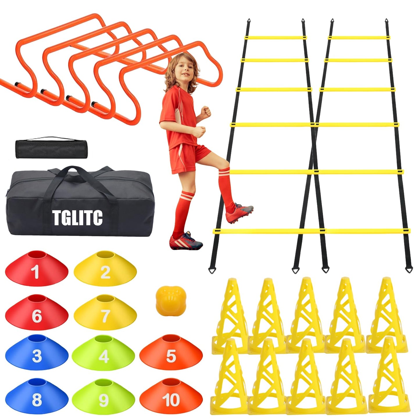 Agility Ladder & Speed Hurdles Soccer Training Equipment Kit Football Training| Footwork Drills | Cones Goalkeeper Practice Equipment for Kids Youth Adult