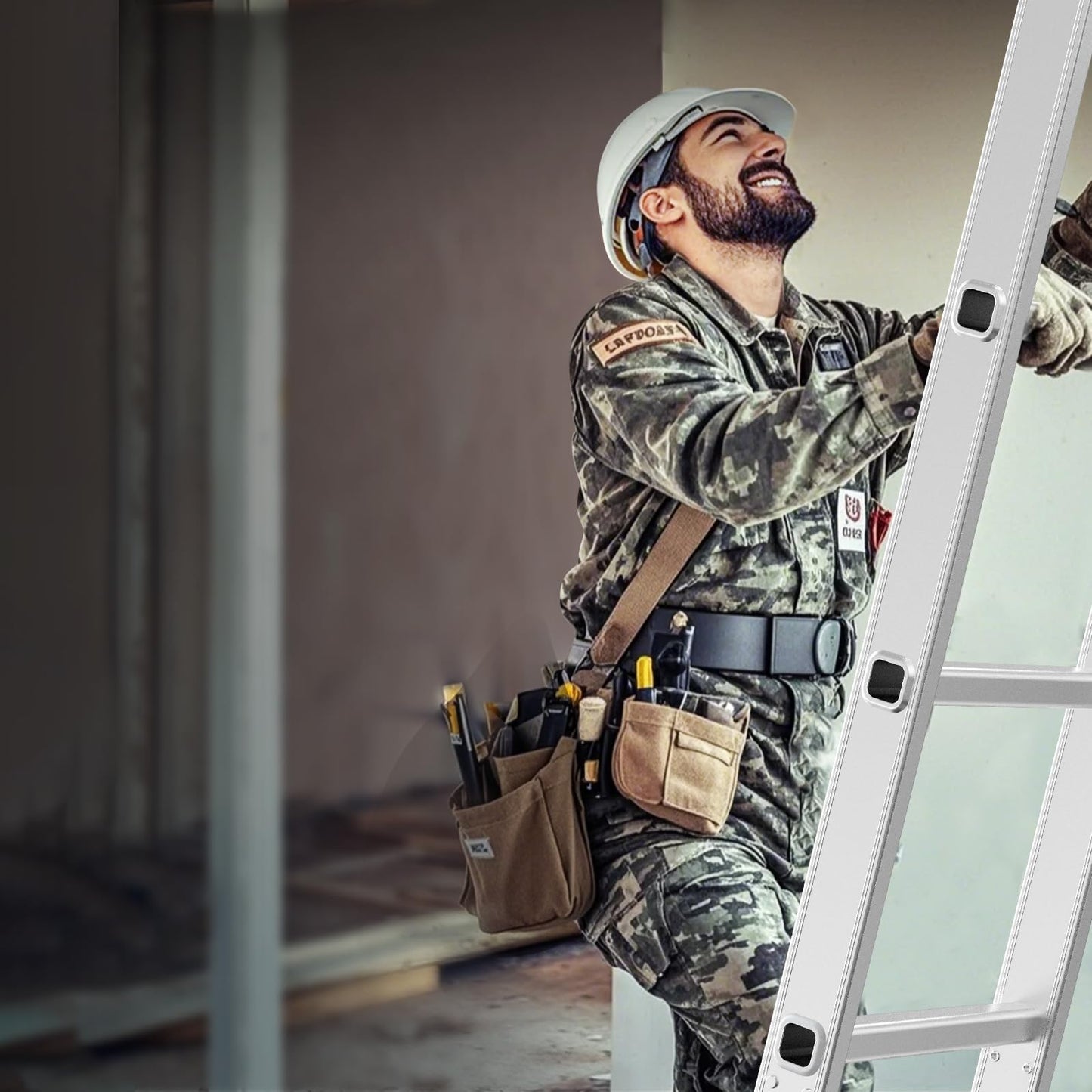 VEVOR Multi-Purpose Folding Ladder, 7-in-1 Tall Extension Step Ladder, A Frame 4 Step Telescoping Ladder, 15.5ft Reach Height Heavy Duty Adjustable Ladder, 330 lbs Capacity for Home Outdoor
