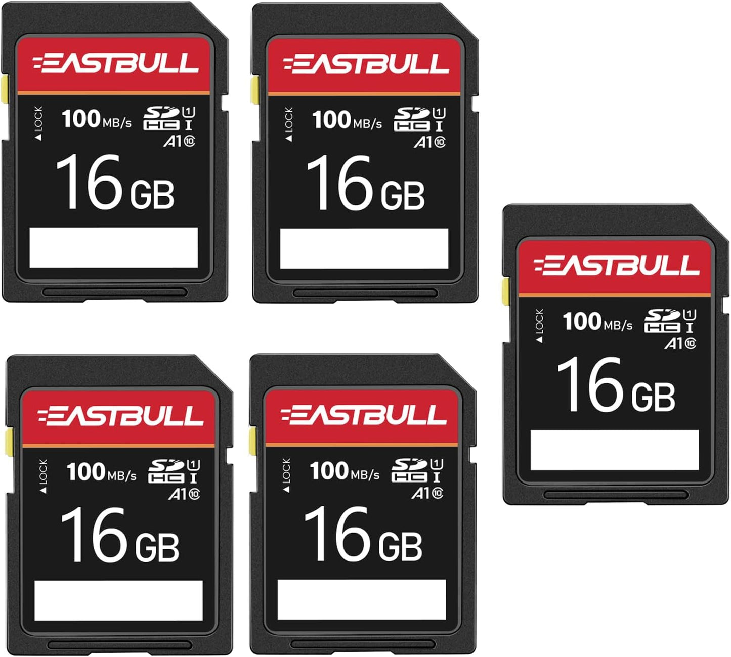 EASTBULL 5-Pack 16GB 10 U1 V30 100MB/s 5-Pack 5 (16 5 Pack) of SD Card Class SD Card High-Speed Read SDHC Memory Card