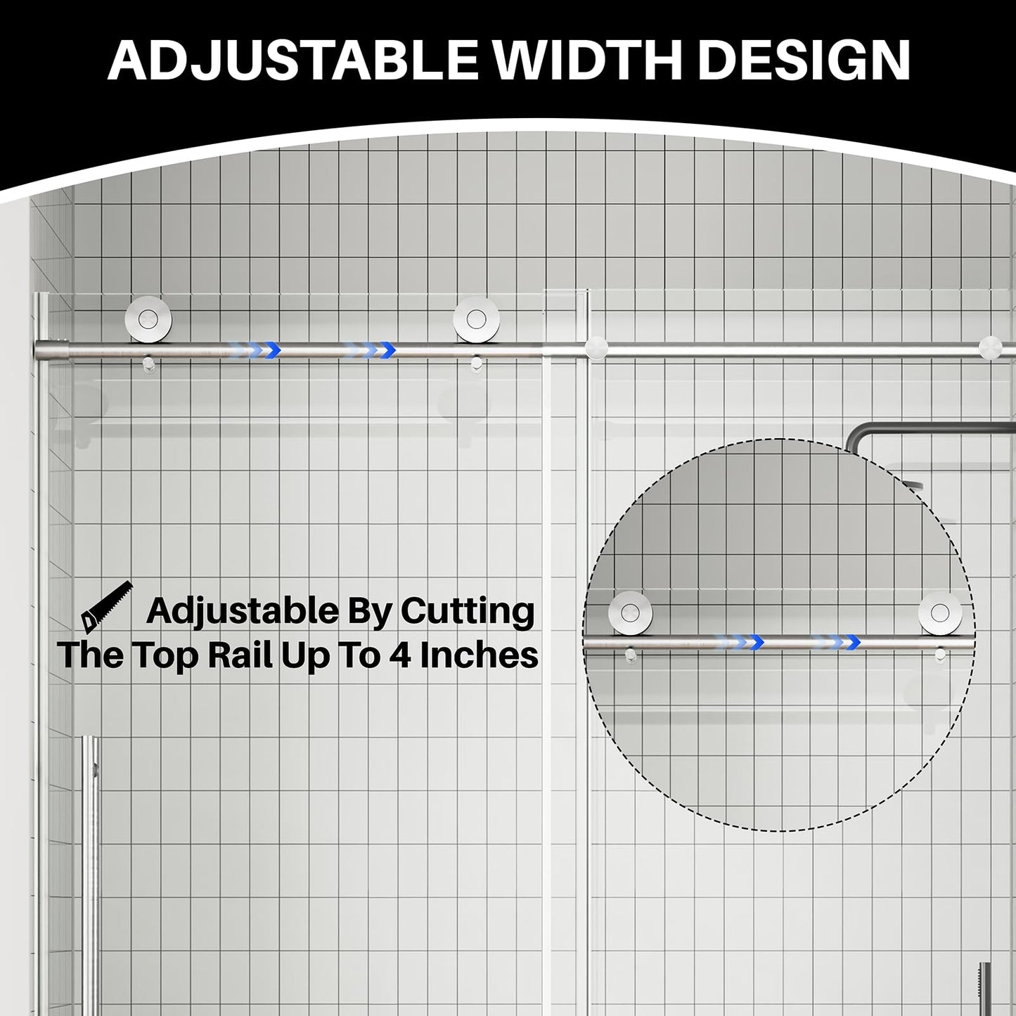 WinZo Frameless Shower Door 56-60 in W x 75 in H, Sliding Shower Door with 5/16"(8mm) Clear Tempered Glass Shower Door, Easy to Clean Bathroom, Silent Soft-Close Design, Brushed Nickel