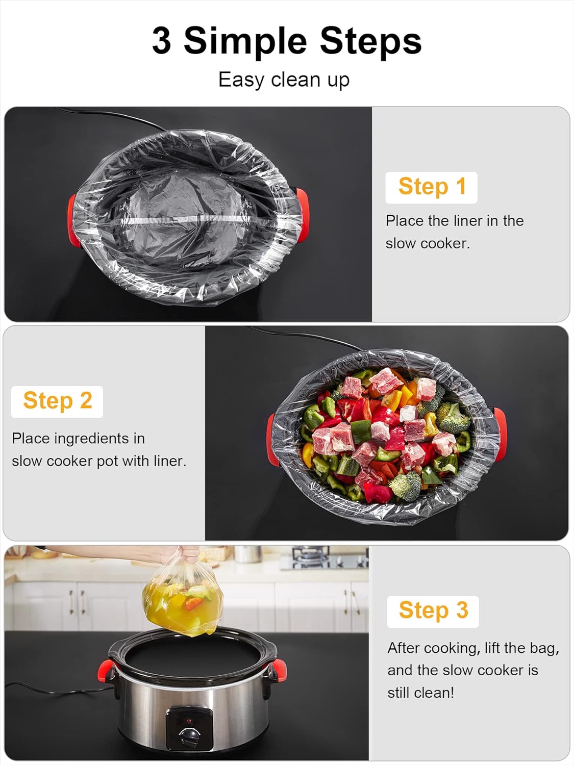 SMARTAKE Slow Cooker Liners - Large 13"x21" Disposable Bags for 3QT to 8QT Cookers | 30 Count