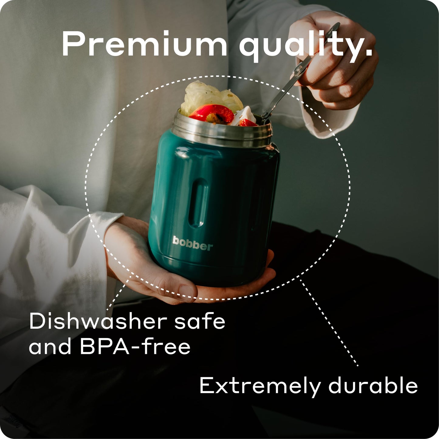 BOBBER 24 oz Insulated Stainless Steel Food Thermo Jar for Hot Food, Extra-Wide Mouth Lunch Container for Adults with Spoon and Bowl, Dishwasher Safe - Keeps Meals Hot for 14 Hours (Red)