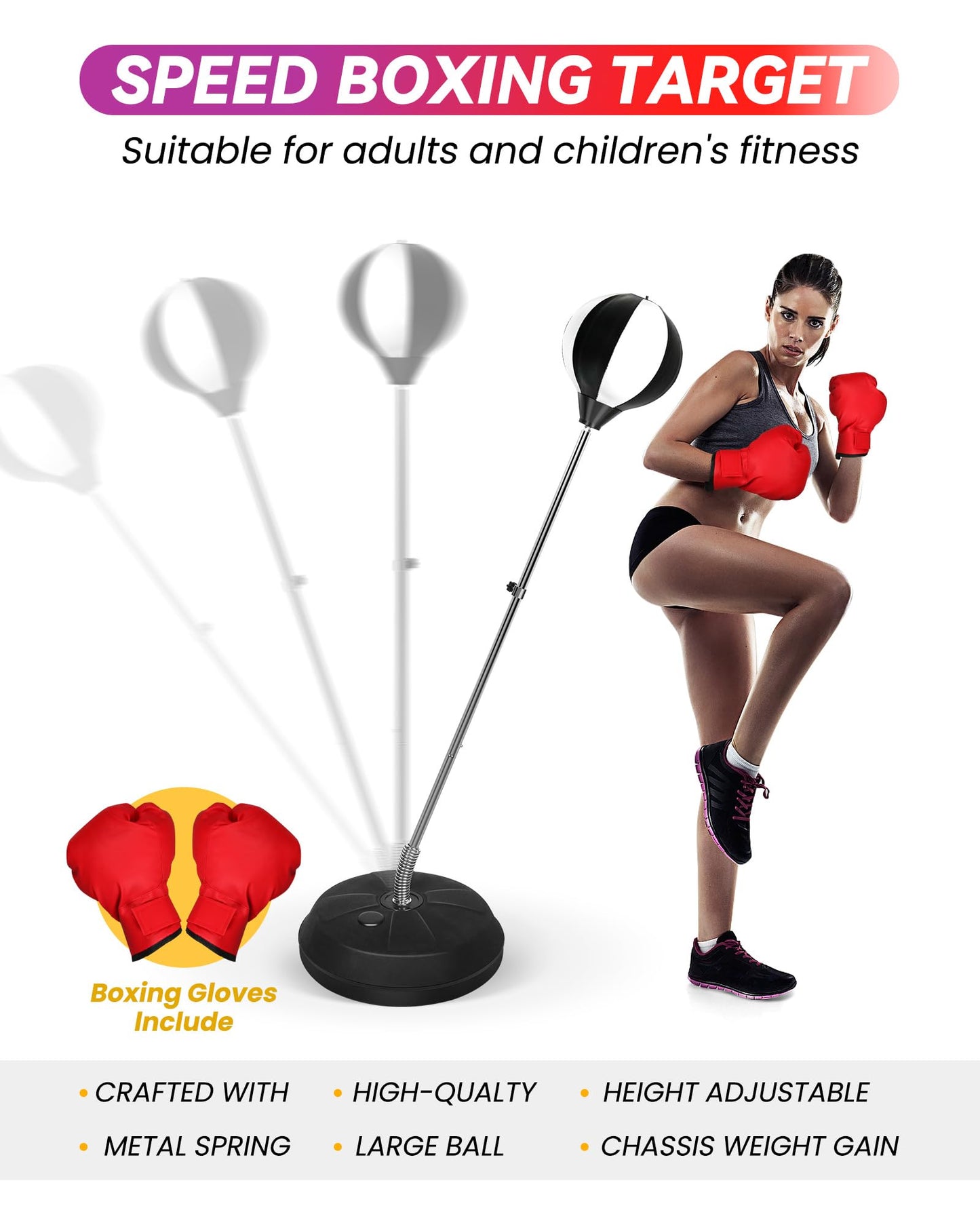 47-59IN Fitness Reflex Bag,Speed Ball Stand Punching Bag with Gloves, Boxing Bag for Adults and Teens, Great for Gifts MMA Training(Black White)