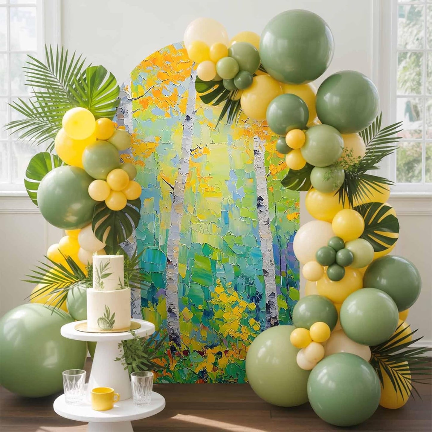 Jnbasdffb 7.2 Yellow Leaves Wedding Arch Cover, Stretchy Spandex Arch Backdrop Stand Covers FT, Modern Oil Painting